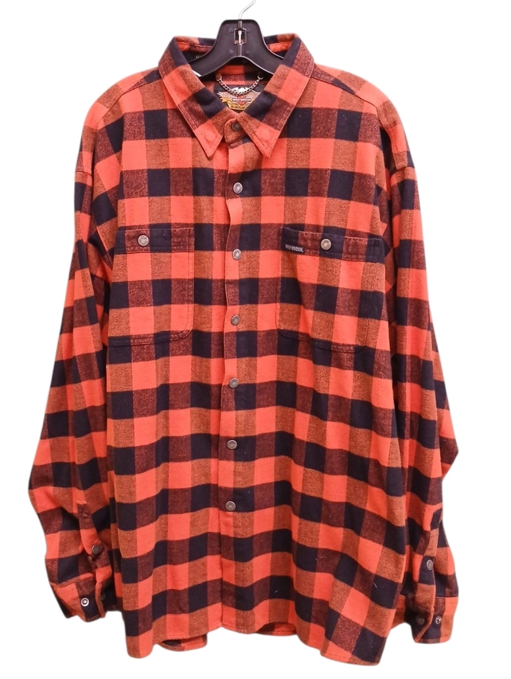 Harley-Davidson Orange and Black Buffalo Plaid Checkered Snap Down Shirt  XXL
